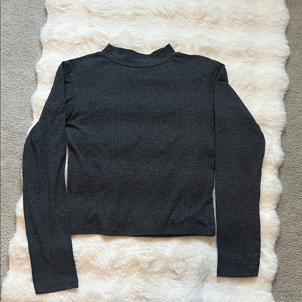 Gray Long Sleeve Ribbed Mock Neck Women's Top